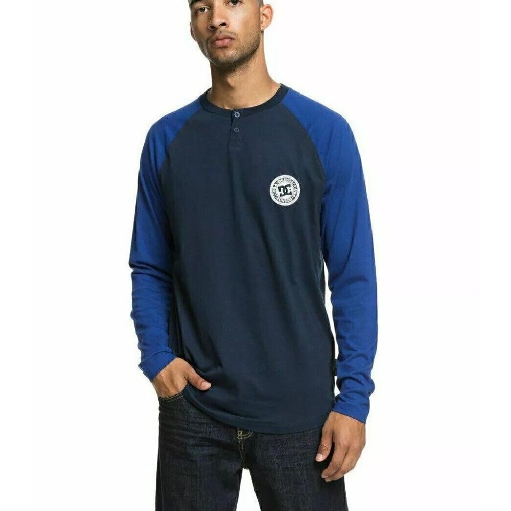 DC shoes Men's Classic Light weight Long Sleeve Henley Shirt Top M Black Iris - Picture 9 of 11
